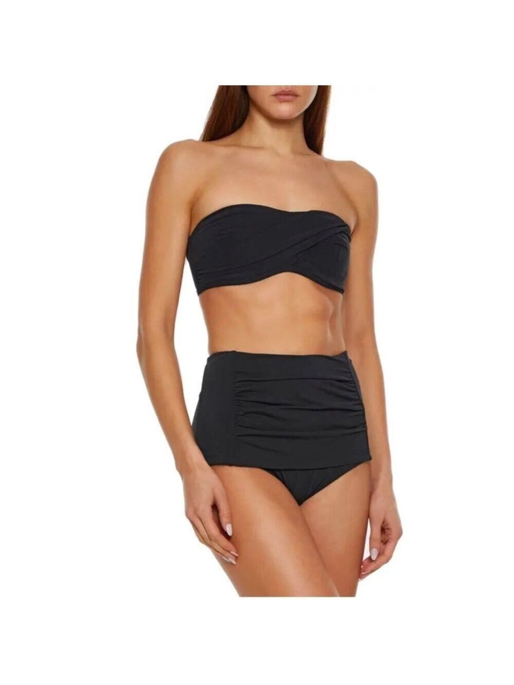 Jets Jessika Allen Bikini Bottoms High Waisted Ruched Full Coverage Black US 10
